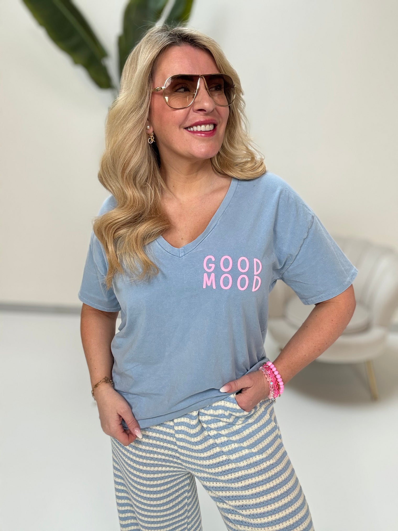 Statement Shirt GOOD MOOD hellblau