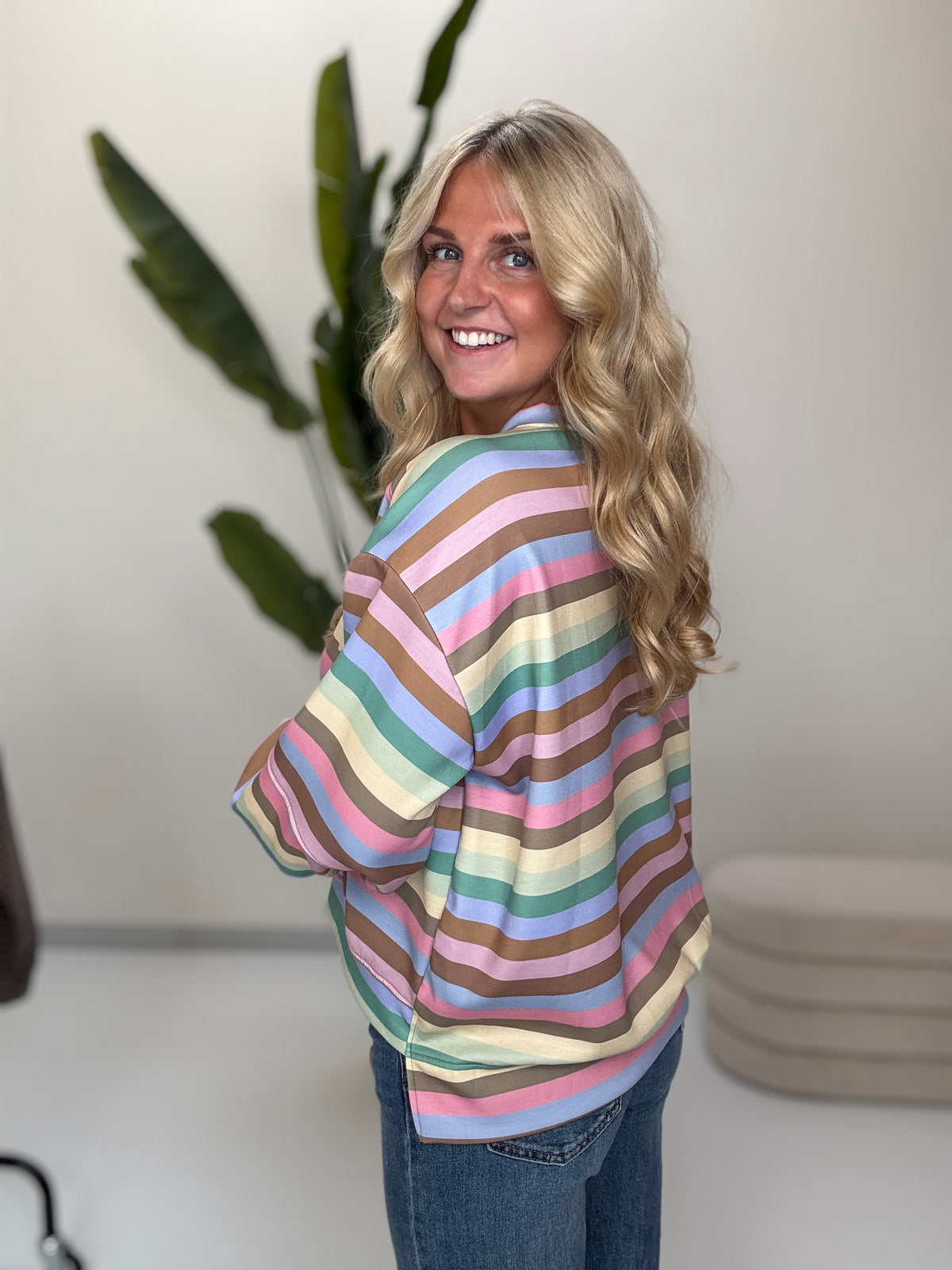 Butterstoff Sweater mit Patch am Ärmel SMALL STRIPES grün/mint/buttermilk/rosa/taupe