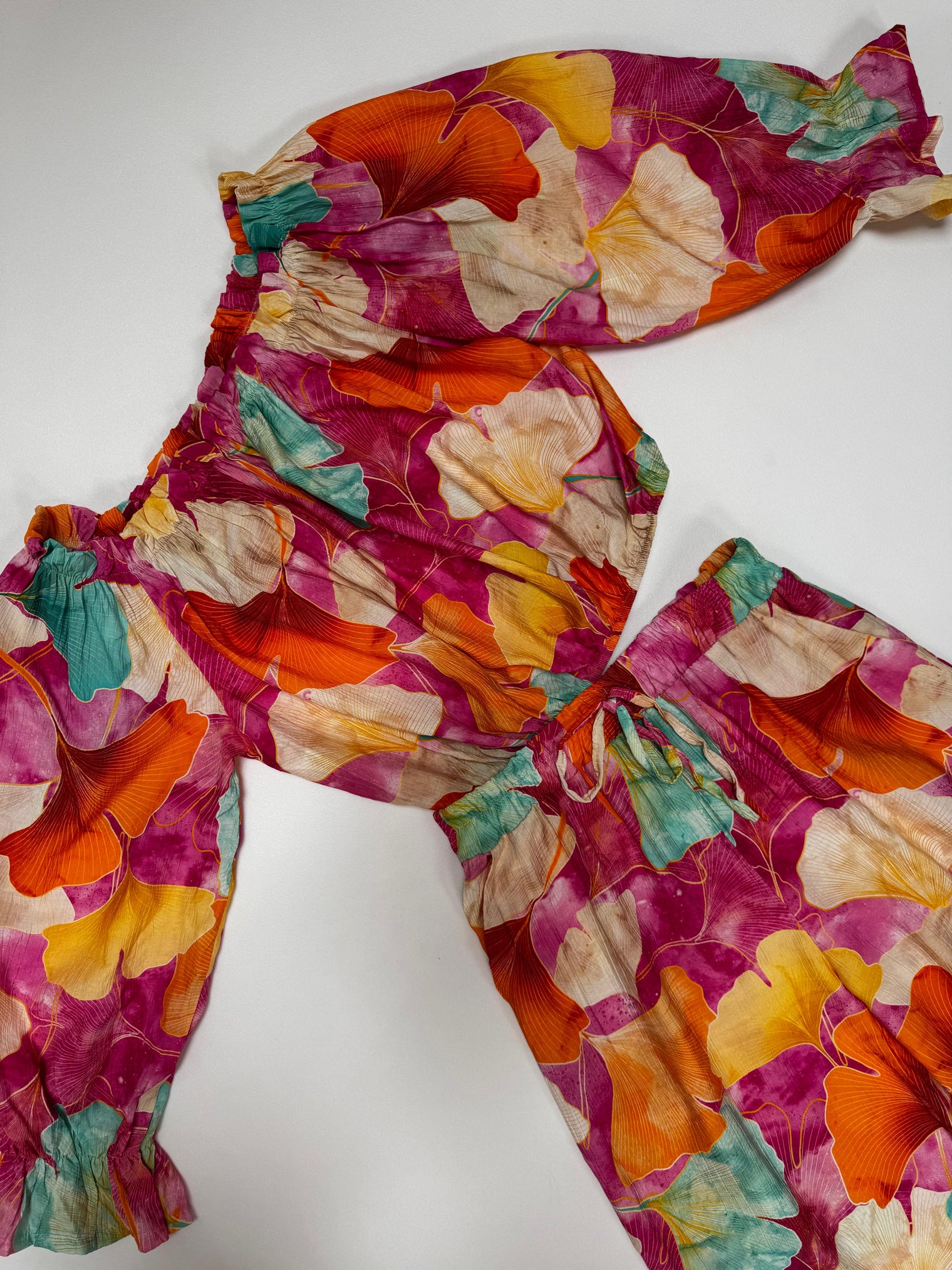 Carmen Bluse langarm FLORAL QUEEN fuchsia/mint/orange