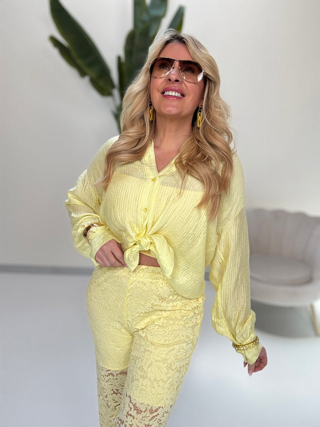 Bluse feiner Stoff gelb zum knoten