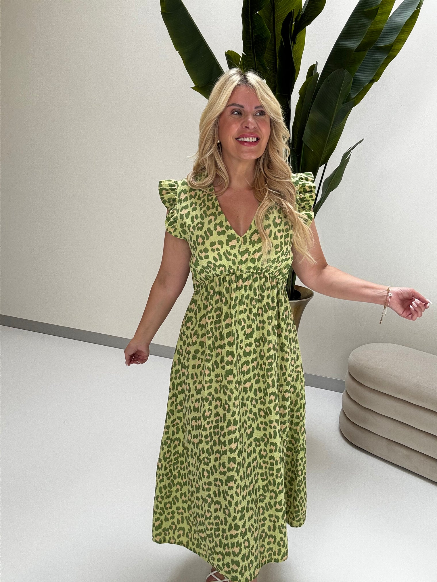 Signature Boho Musselin Kleid hellgrün LEO POWER grün/peach