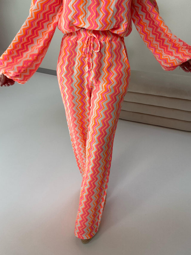 Musselin Hose ON FIRE weiß/pink/orange