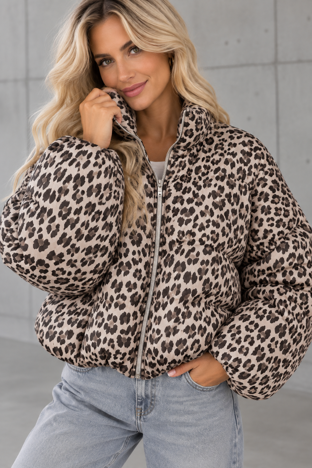Jacke PUFFY POWER mit Reißverschluss taupe Leo