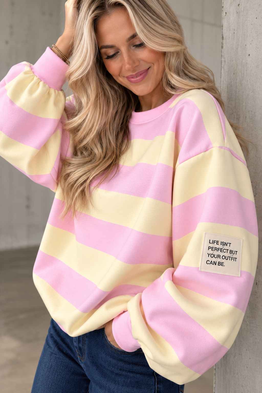 Butterstoff Sweater PERFECT OUTFIT rosa/gelb