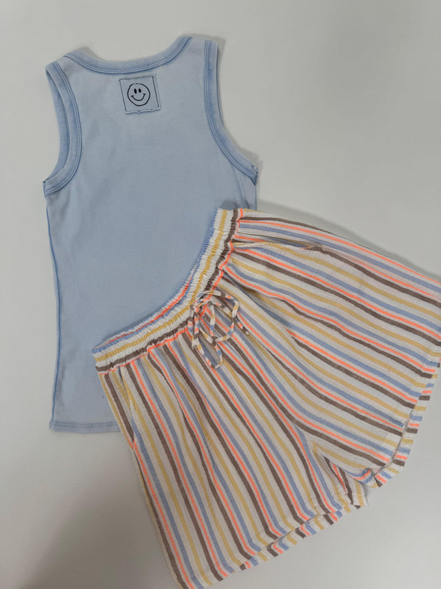 Musselin Shorts weiß SMALL STRIPES hellblau/taupe/orange/gelb