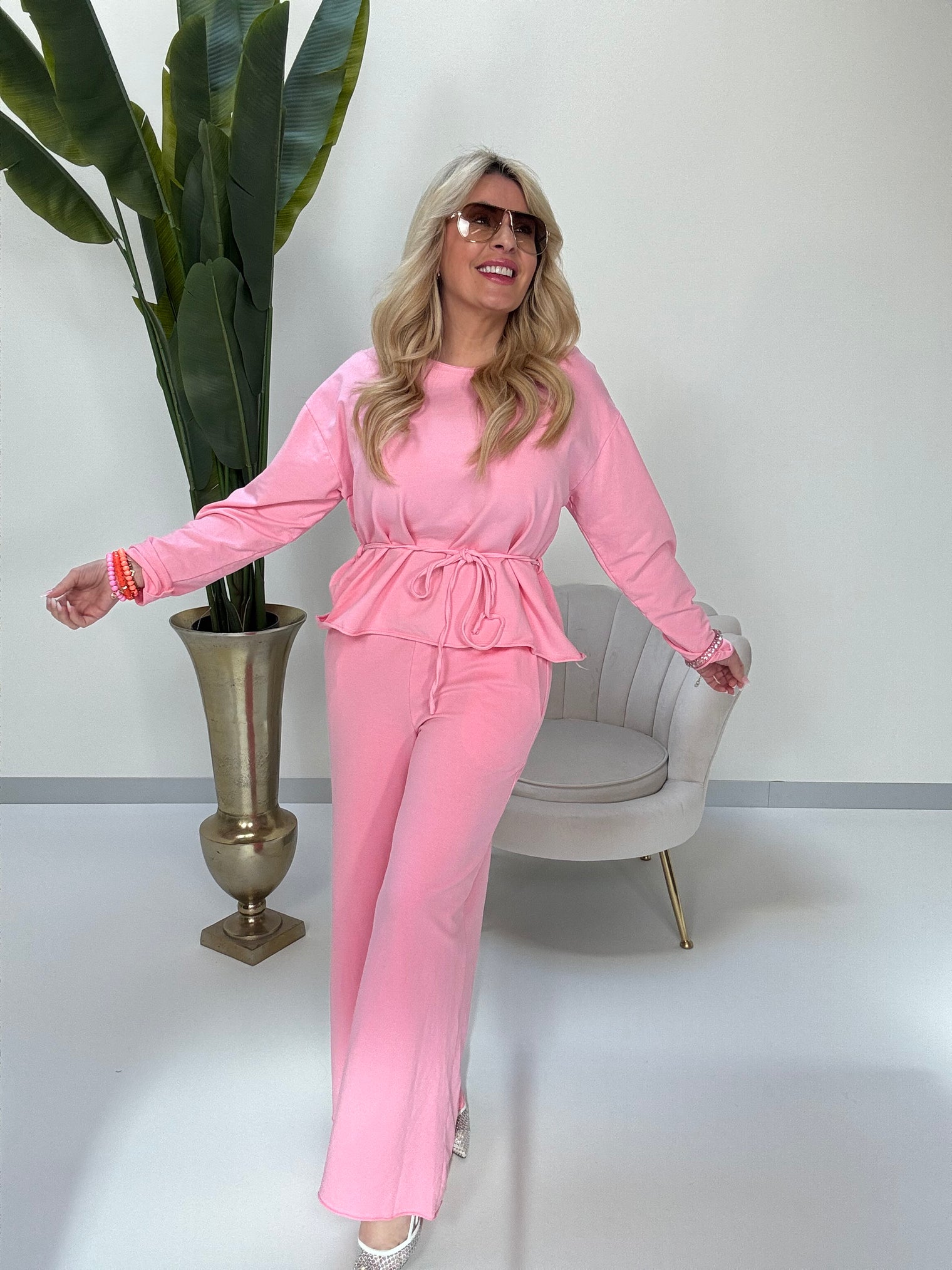 Langarmshirt mit Bindeband rosa