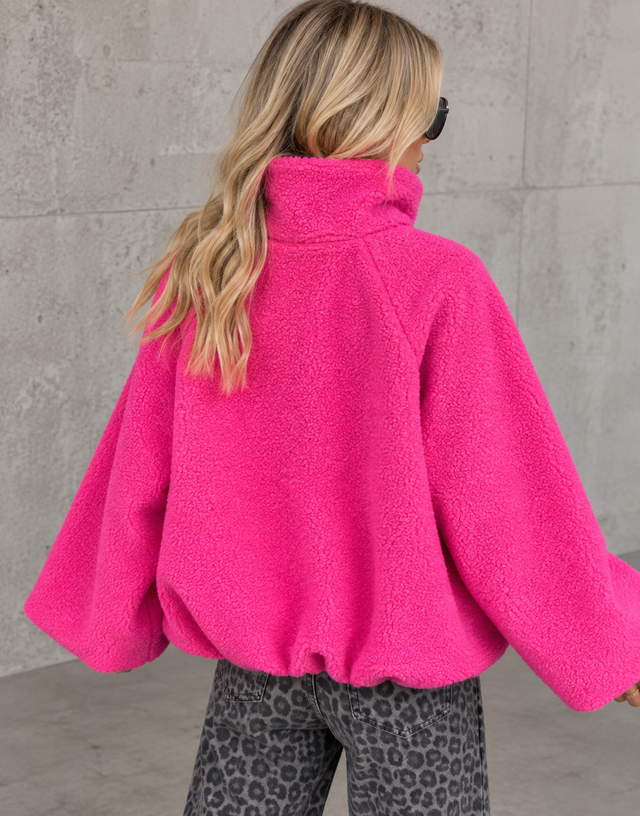 Kuschel Jacke mit Reißverschluss & Patch DRESS FOR YOURSELF Pink