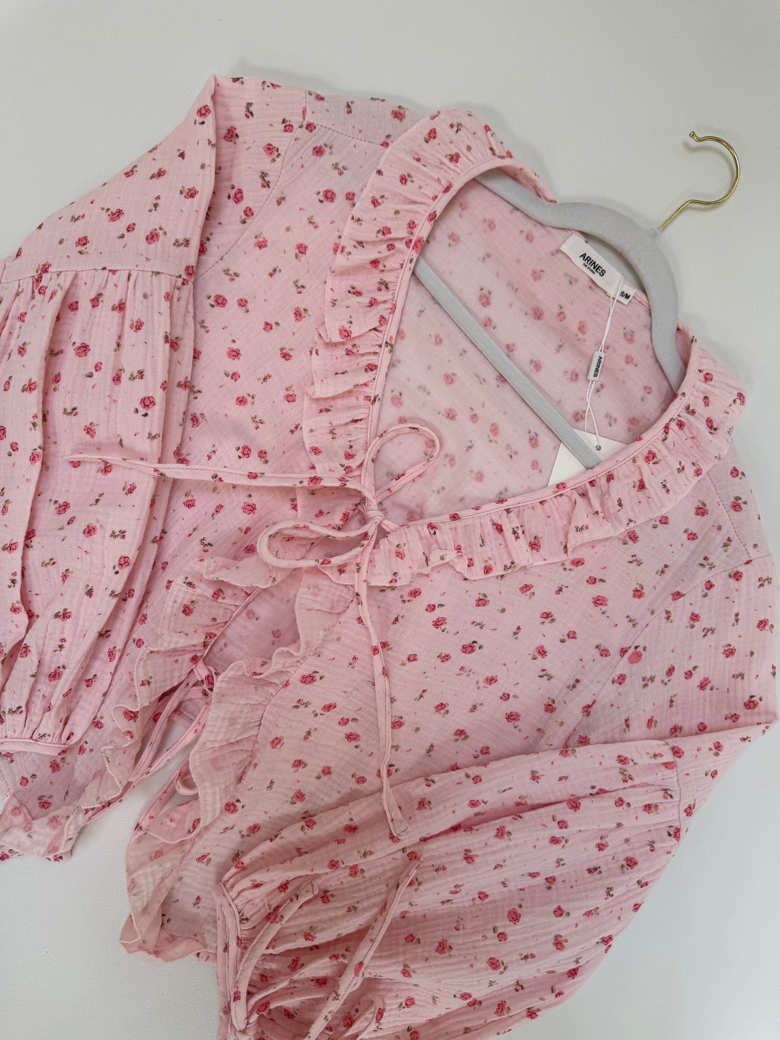 Musselin Bluse FLOWER KISS zum binden rose/pink