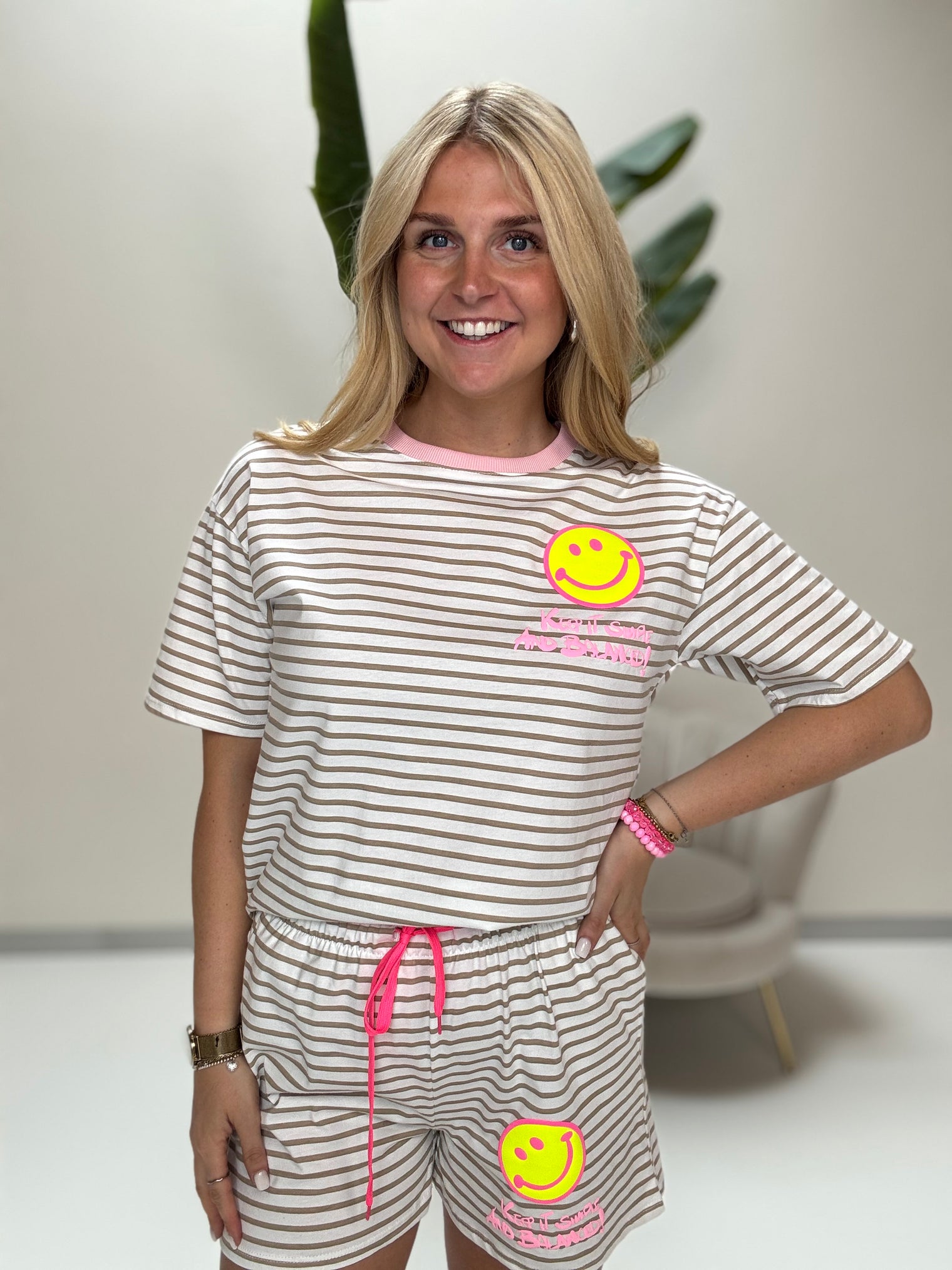 Gestreiftes Baumwoll Shirt KEEP IT SIMPLE weiß/beige