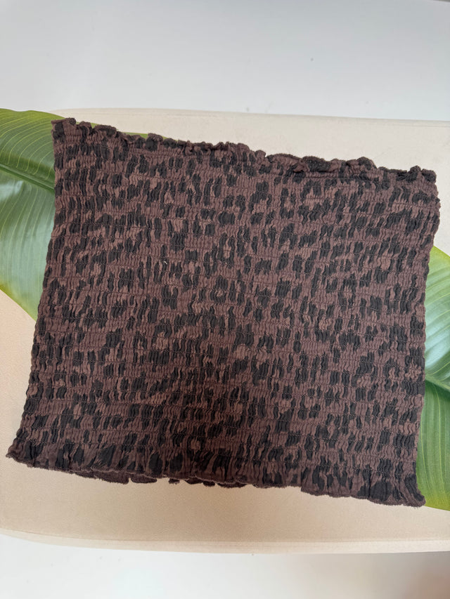 Musselin Bandeau Top mit elastischem Gummizug LEO dark chocolate/schwarz