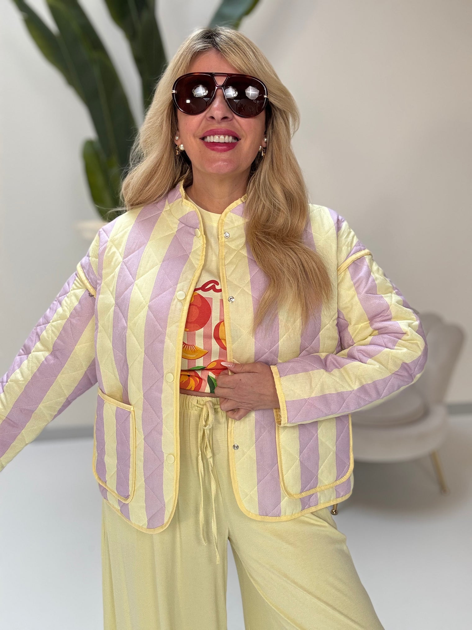 Stepp Jacke CALL ME STRIPESS gelb/flieder