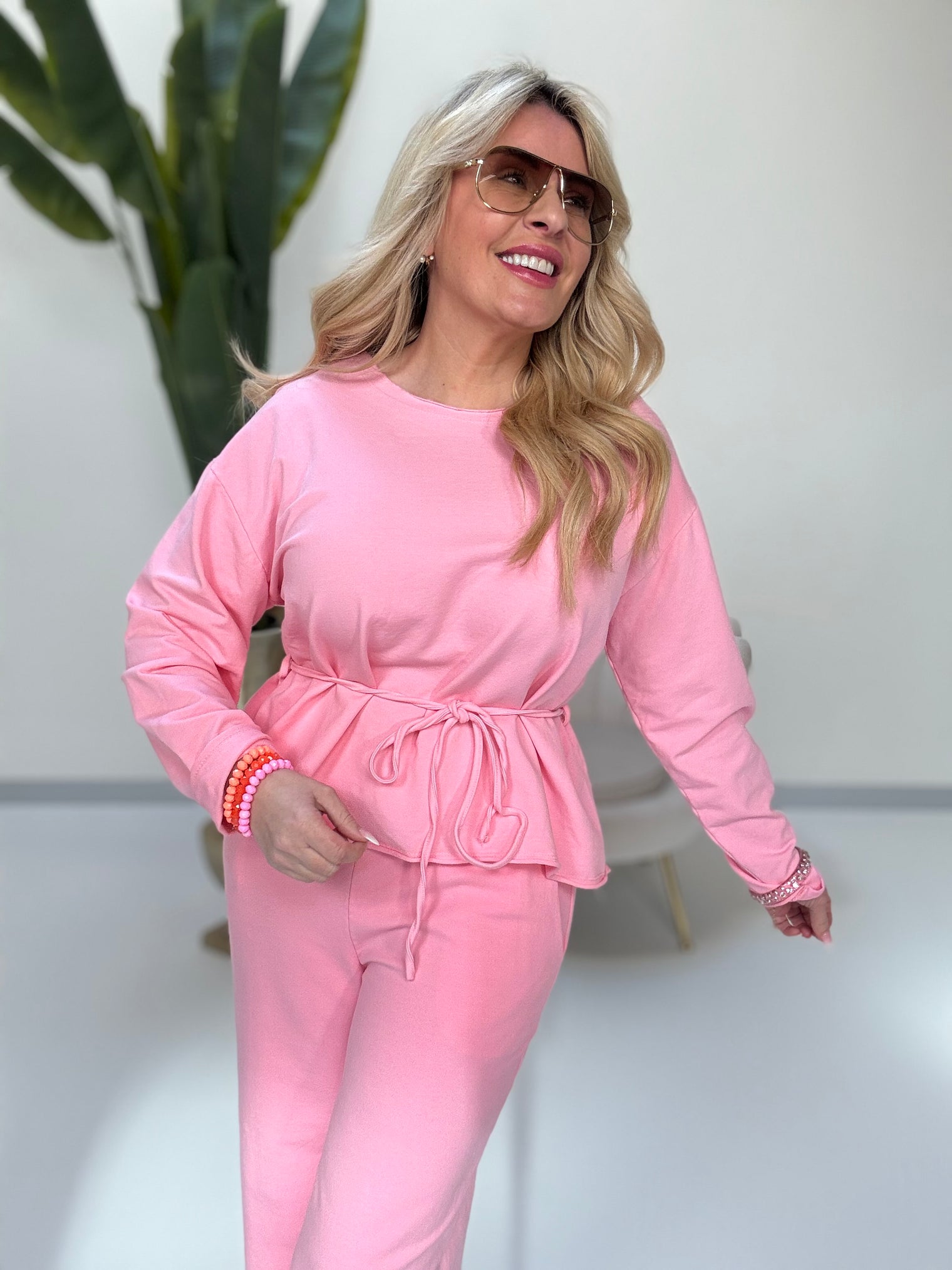 Langarmshirt mit Bindeband rosa