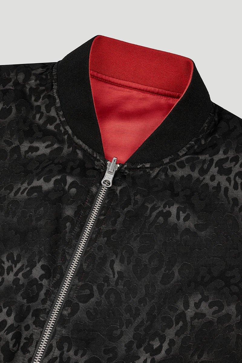 OH APRIL Elin Reversable Bomber Jacket Leo Black/ Maroon