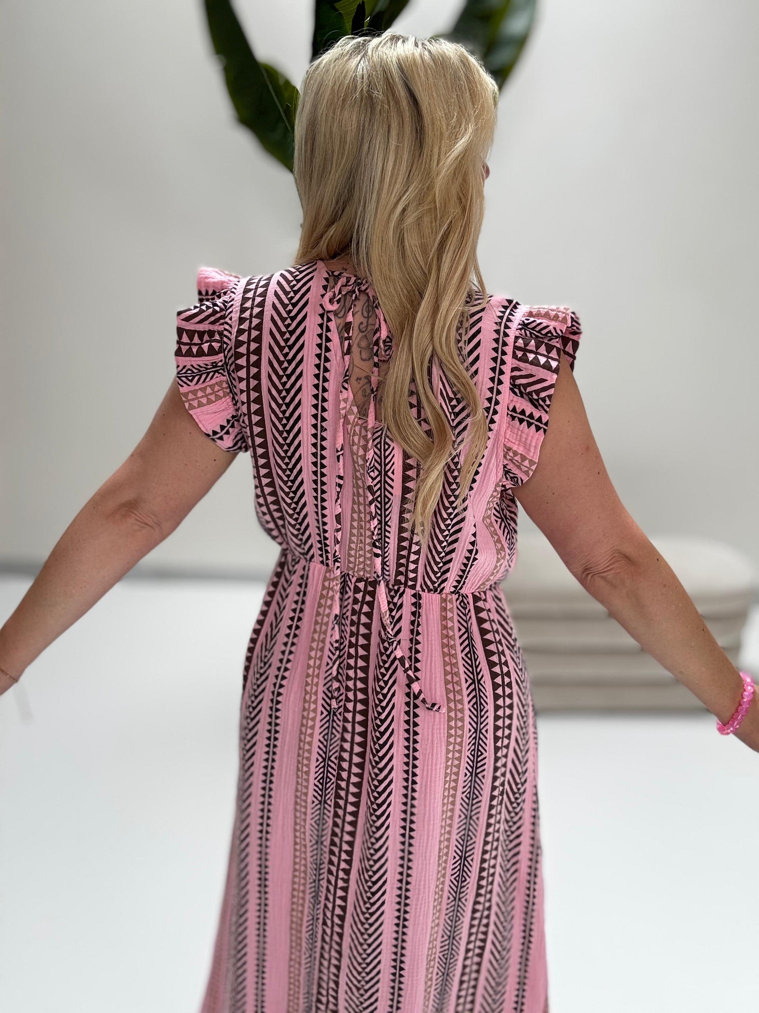 Signature Boho Musselin Kleid rosa EDGY ETHNO POWER braun/creme