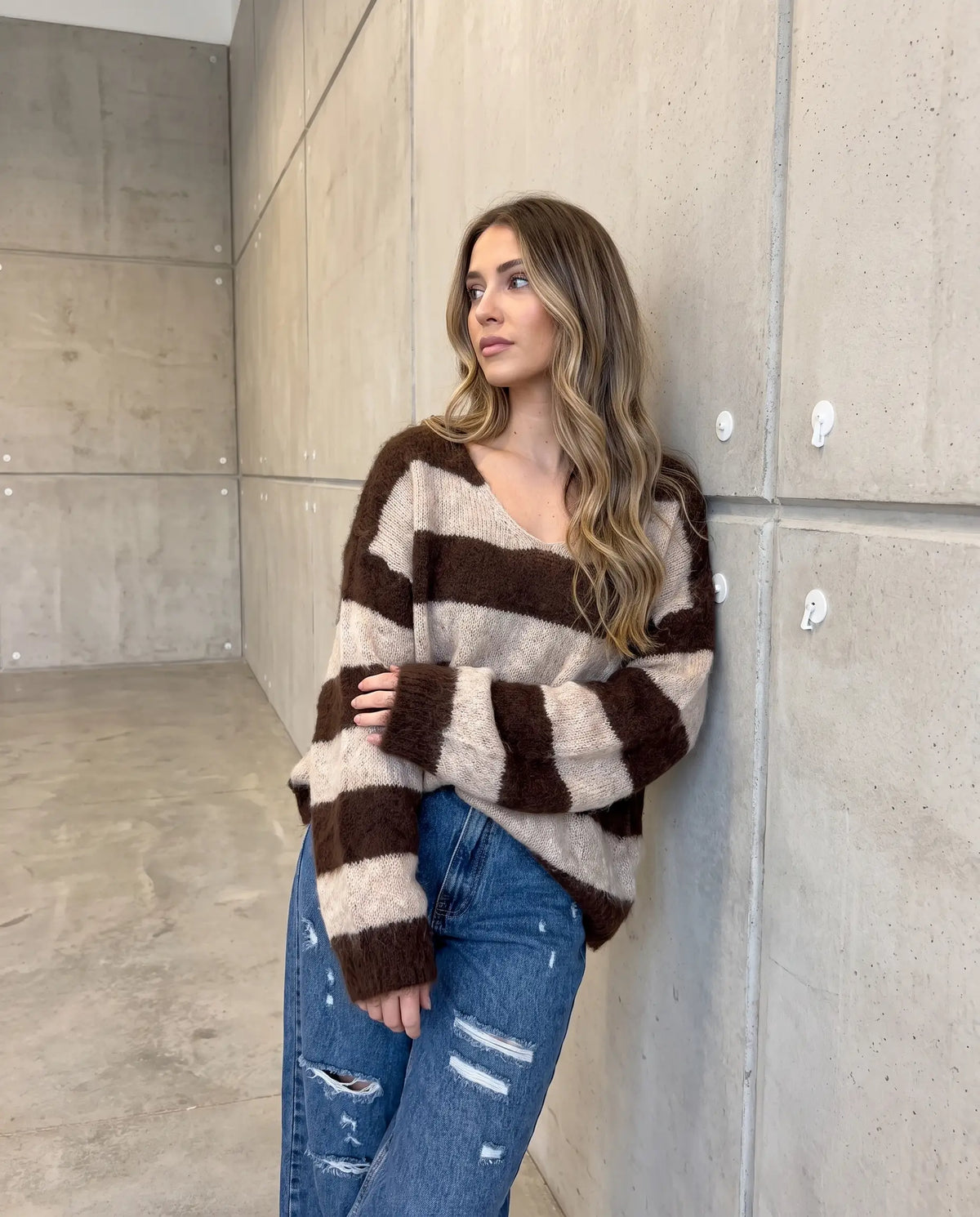Kuschelweicher Strickpullover mit Alpakaanteil braun/beige