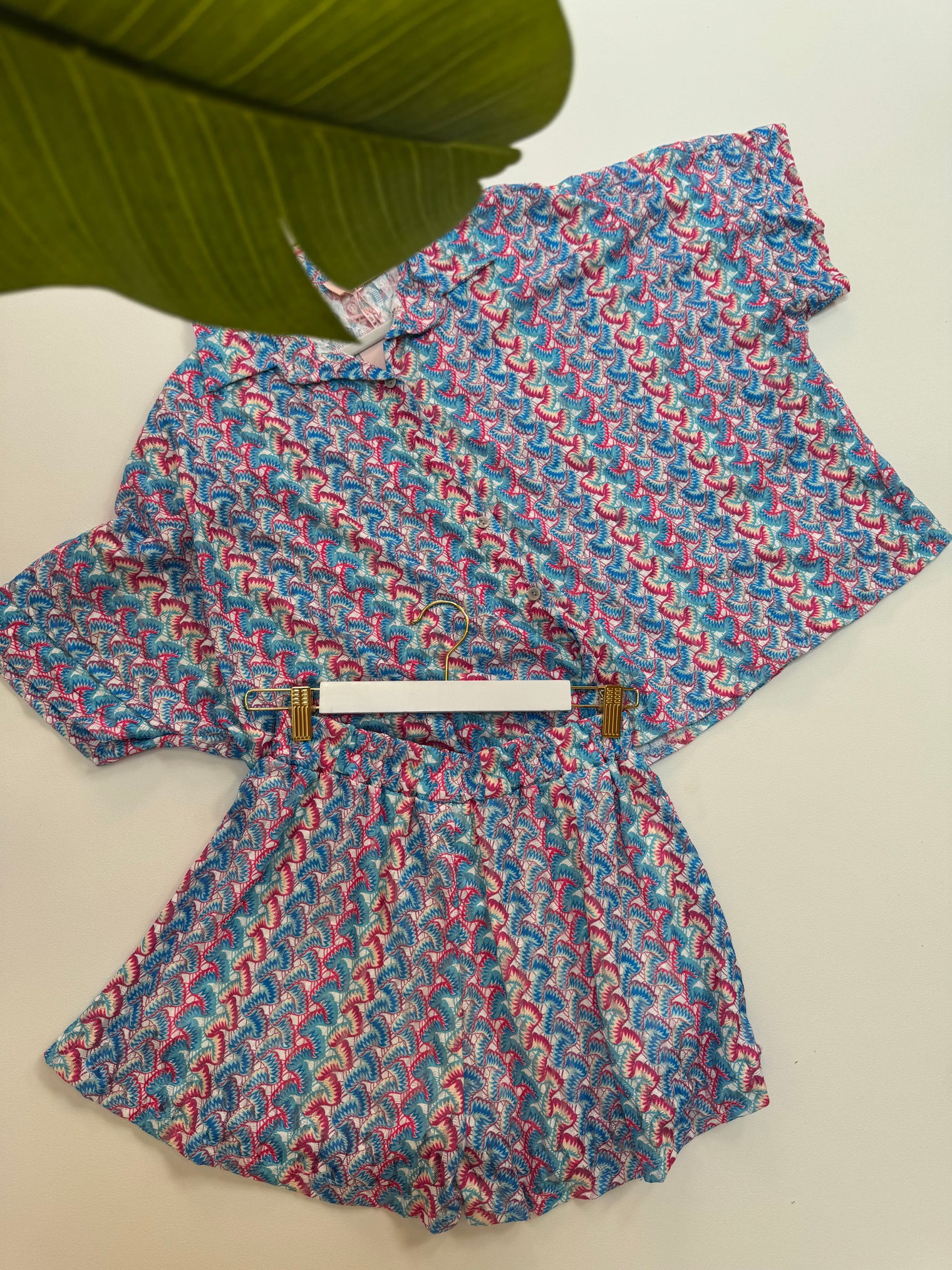 Sommer Bluse kurzarm SUMMER HOT hellblau/blau/pink