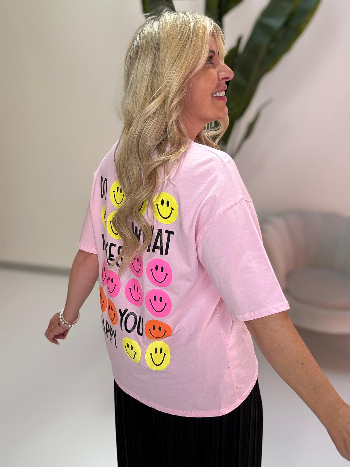 Statement Shirt DONT WORRY BE HAPPY rosa mit Rückenprint