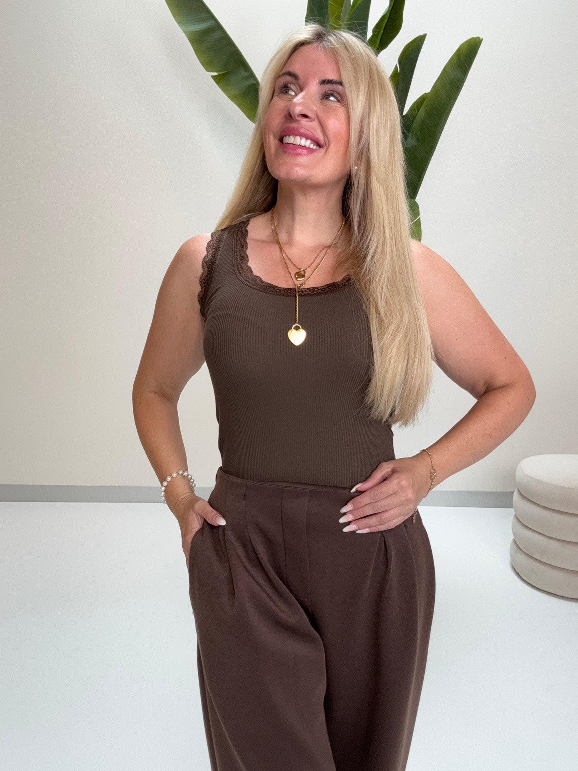 Basic Top mit Spitze EVERYDAY`S coffee