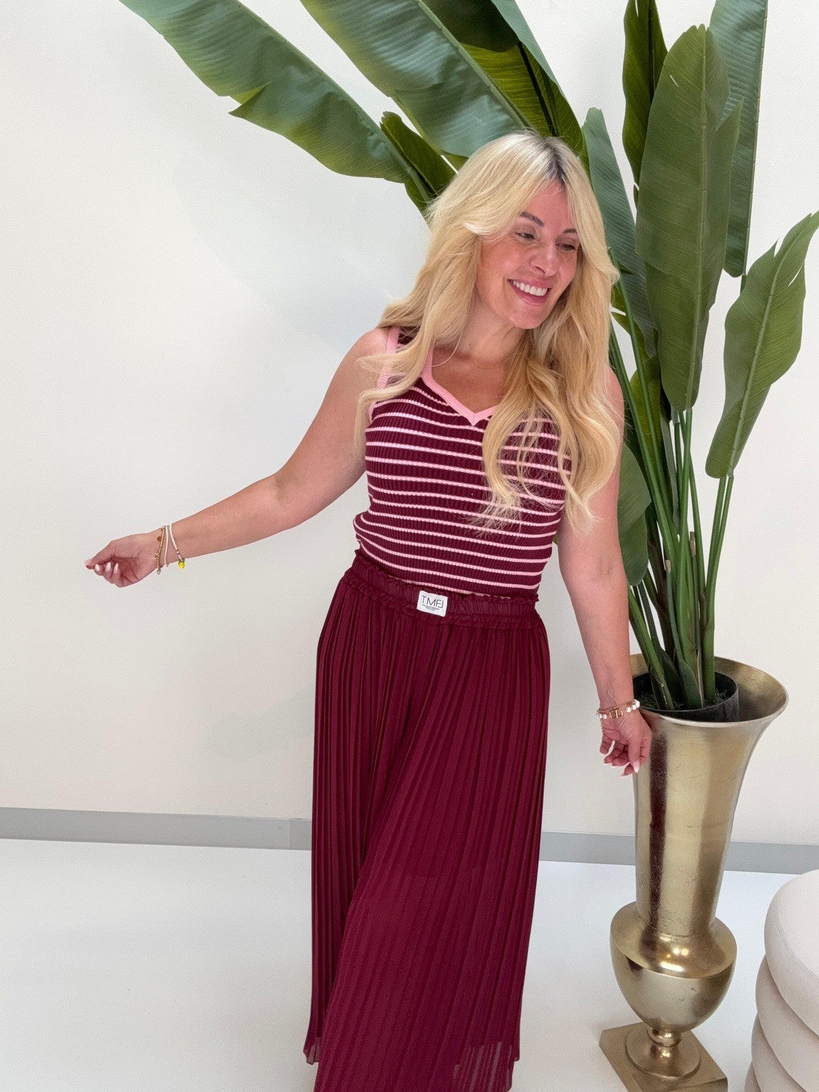 Strick Ripp Top burgundy/rosa