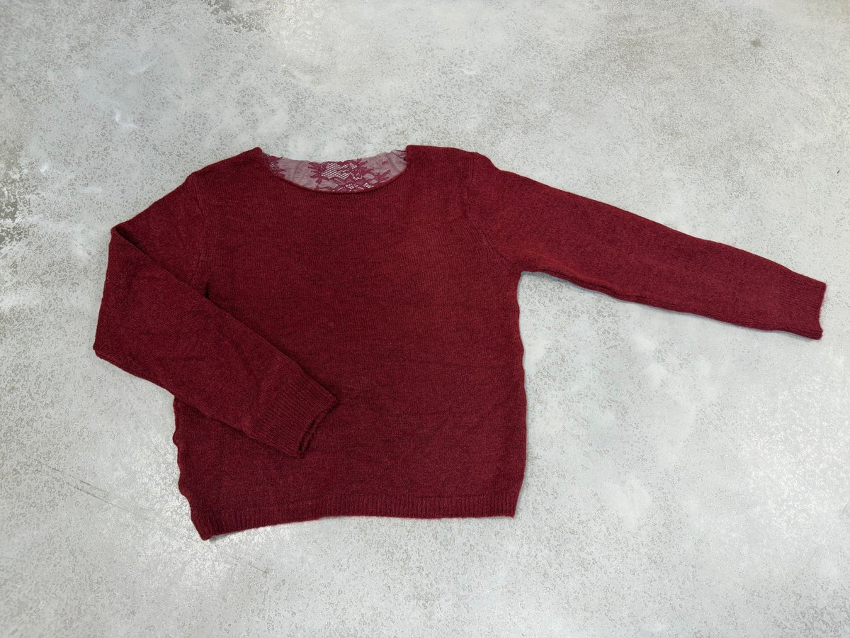Romantischer Pullover mit Spitzen Rückenausschnitt burgundy