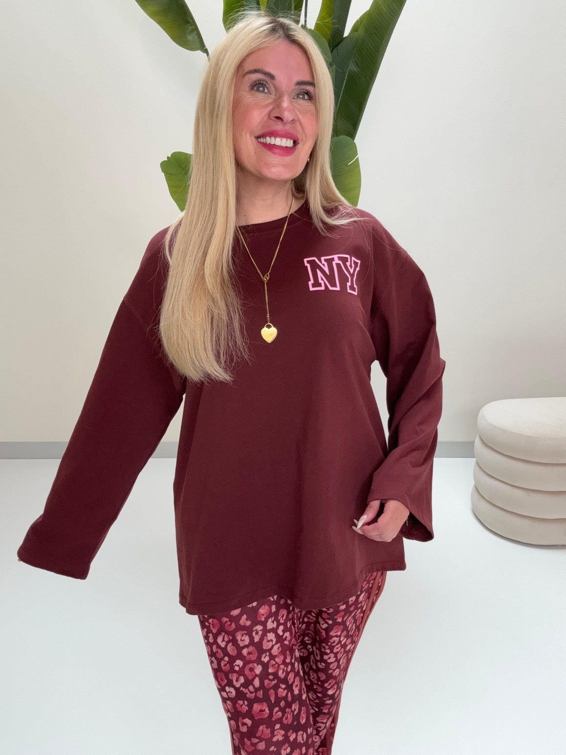 Statement Sweater burgundy NEW YORK