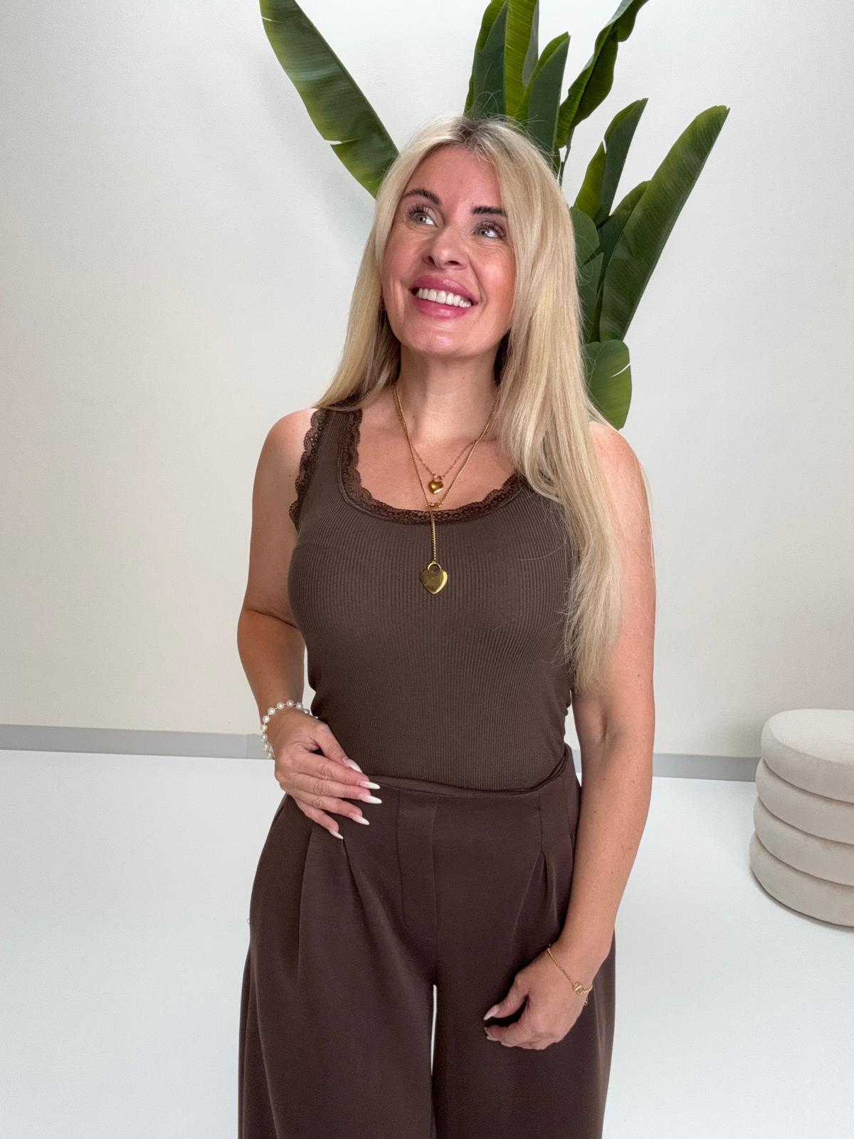 Basic Top mit Spitze EVERYDAY`S coffee