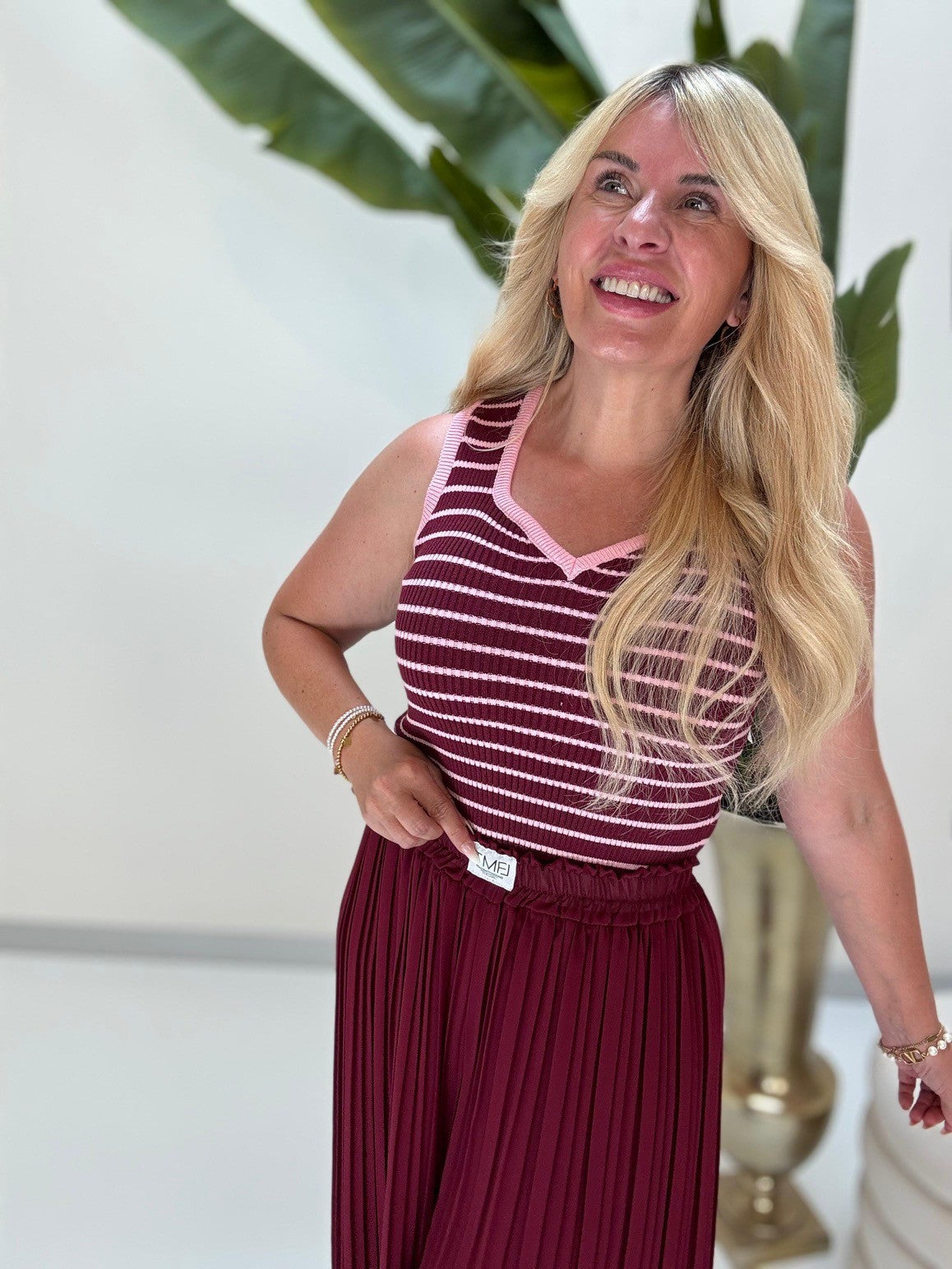 Strick Ripp Top burgundy/rosa