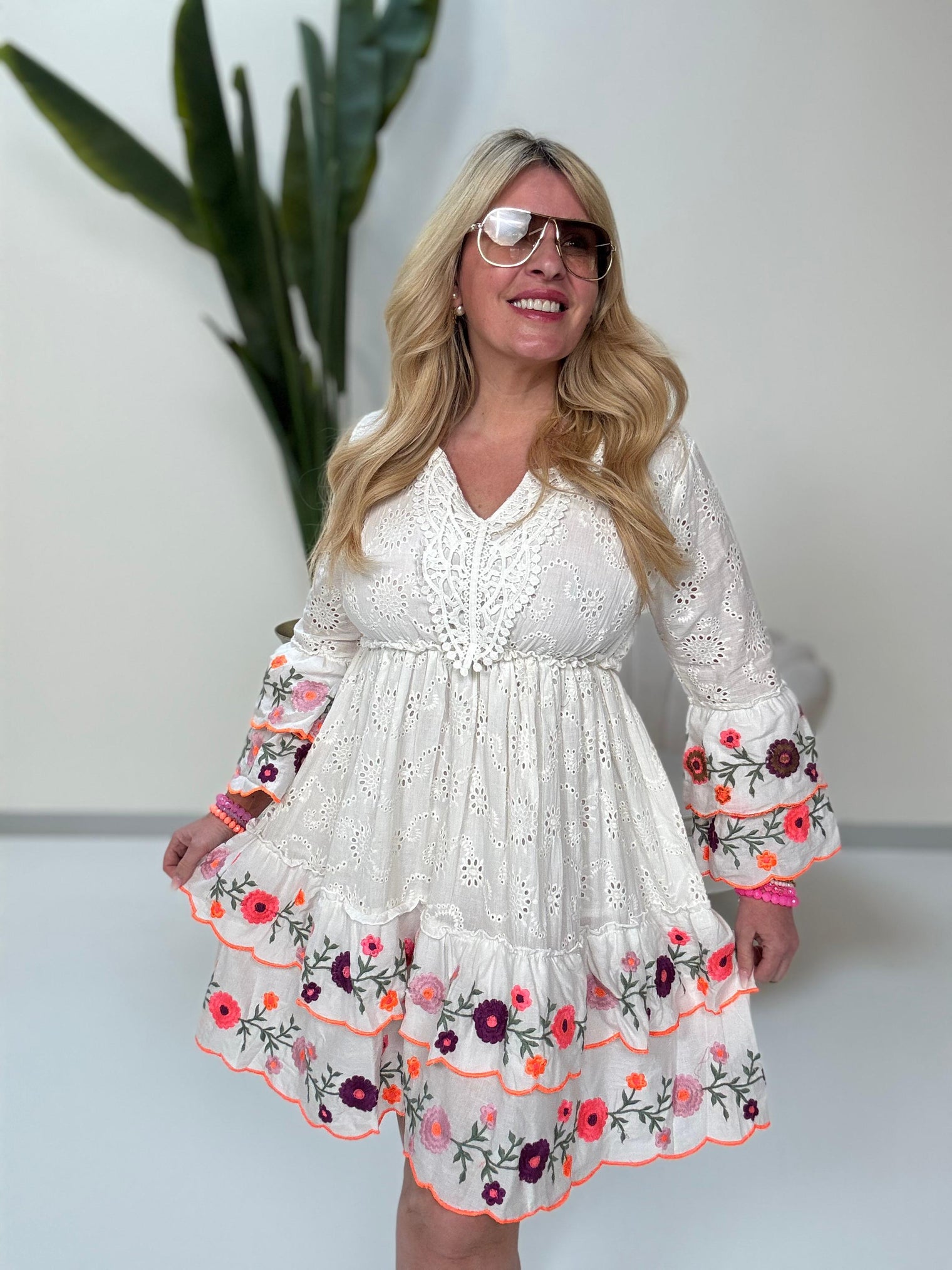 BOHO Kleid kurz FLOWER FAIRYTALE weiß