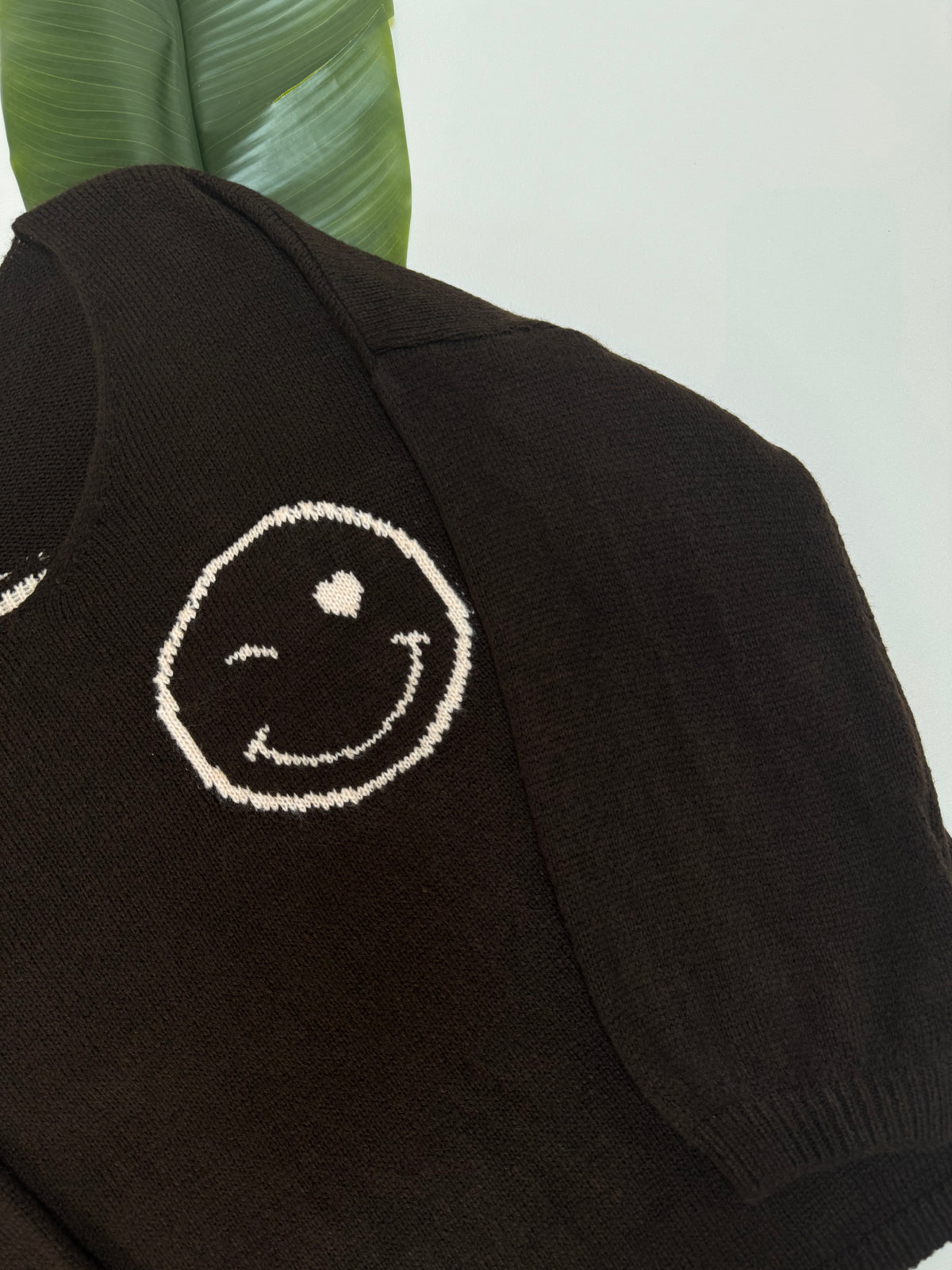 Oversize Strickpullover mit Smiley&Rückenprint dark chocolate/creme