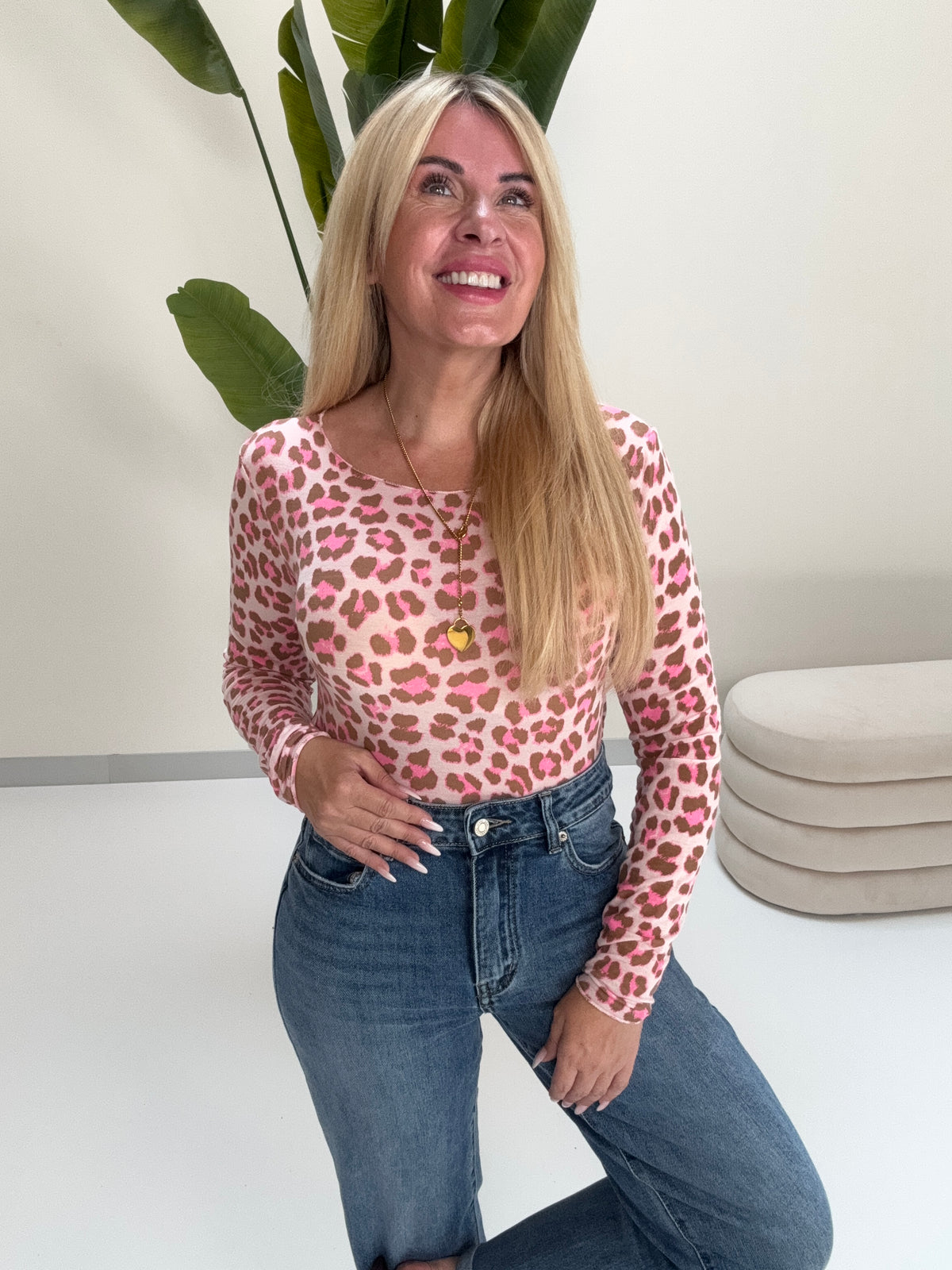Stretchy Cashmere Langarmshirt rose LEO POWER braun/pink