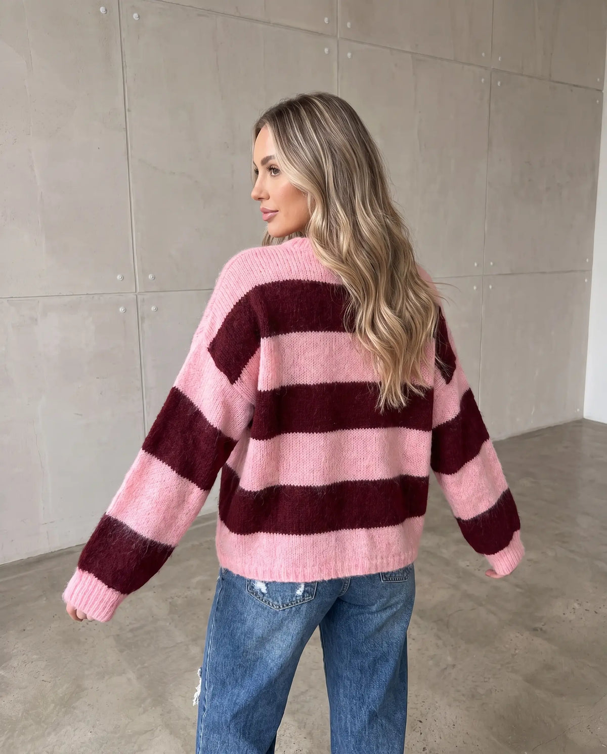 Kuschelweicher Strickpullover mit Alpakaanteil burgundy/rosa