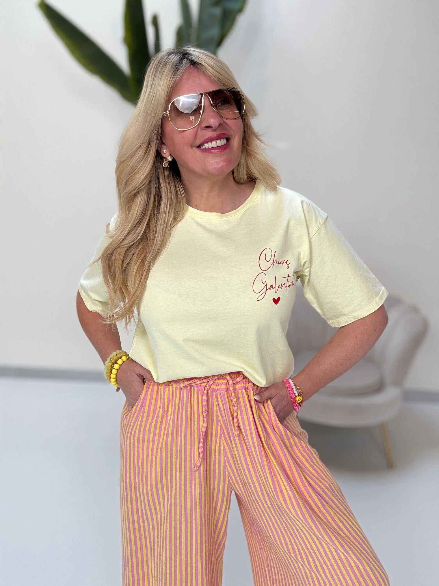 Statement Shirt buttermilk lemon CHEERS mit süßem Cocktailglas