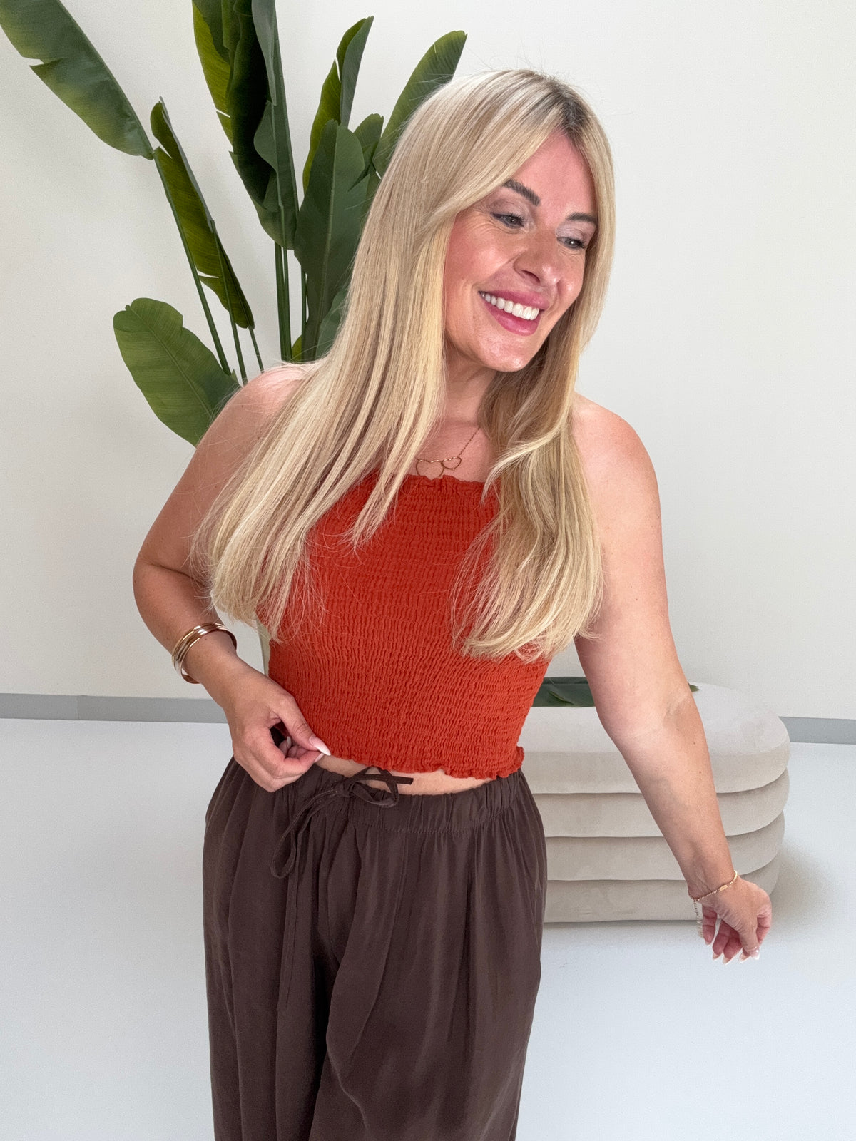 Musselin Bandeau Top mit elastischem Gummizug rostrot