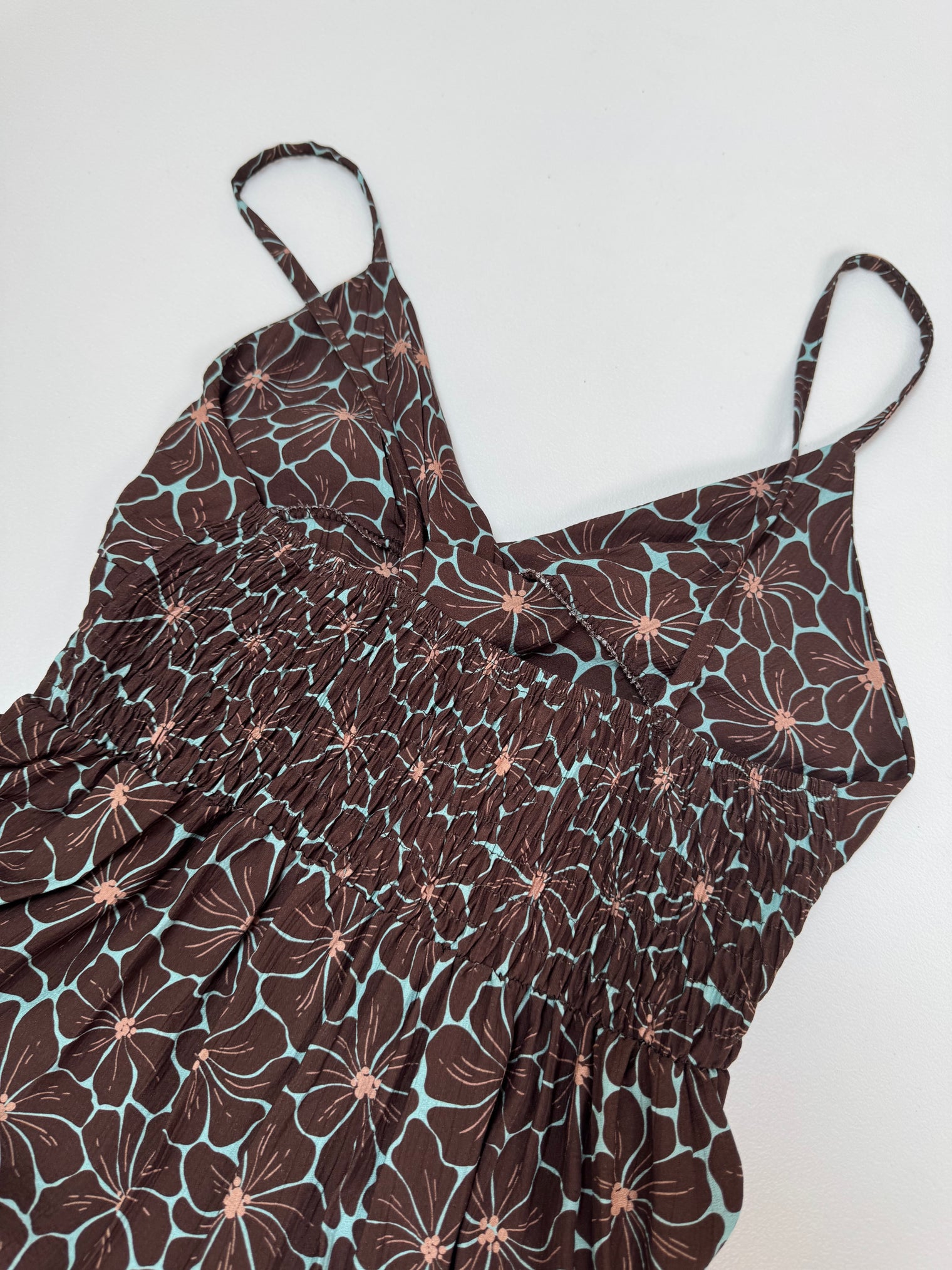 Luftiges Sommer Kleid FLORAL FEMININE mit dünnen Trägern mint/coffee
