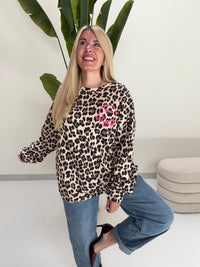 Oversize Sweater beige Leo ITS ALL GOOD pink mit Rückenprint