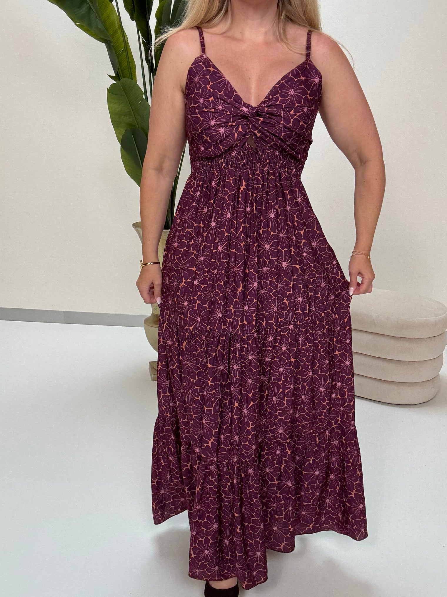 Luftiges Sommer Kleid FLORAL FEMININE mit dünnen Trägern plum/peach