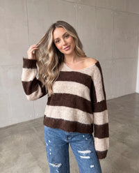 Kuschelweicher Strickpullover mit Alpakaanteil braun/beige