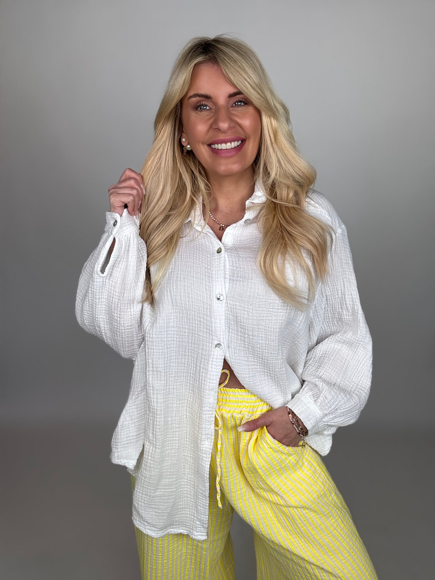 Signature Musselin Bluse WEIß