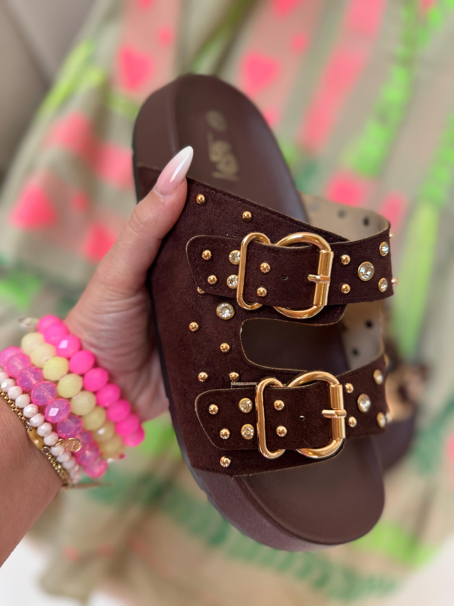 Sandalen FASHION VICTIM dark chocolate mit Nieten & Glitzersteinen