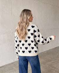 Zipper Strickjacke mit Herzchen greige/schwarz