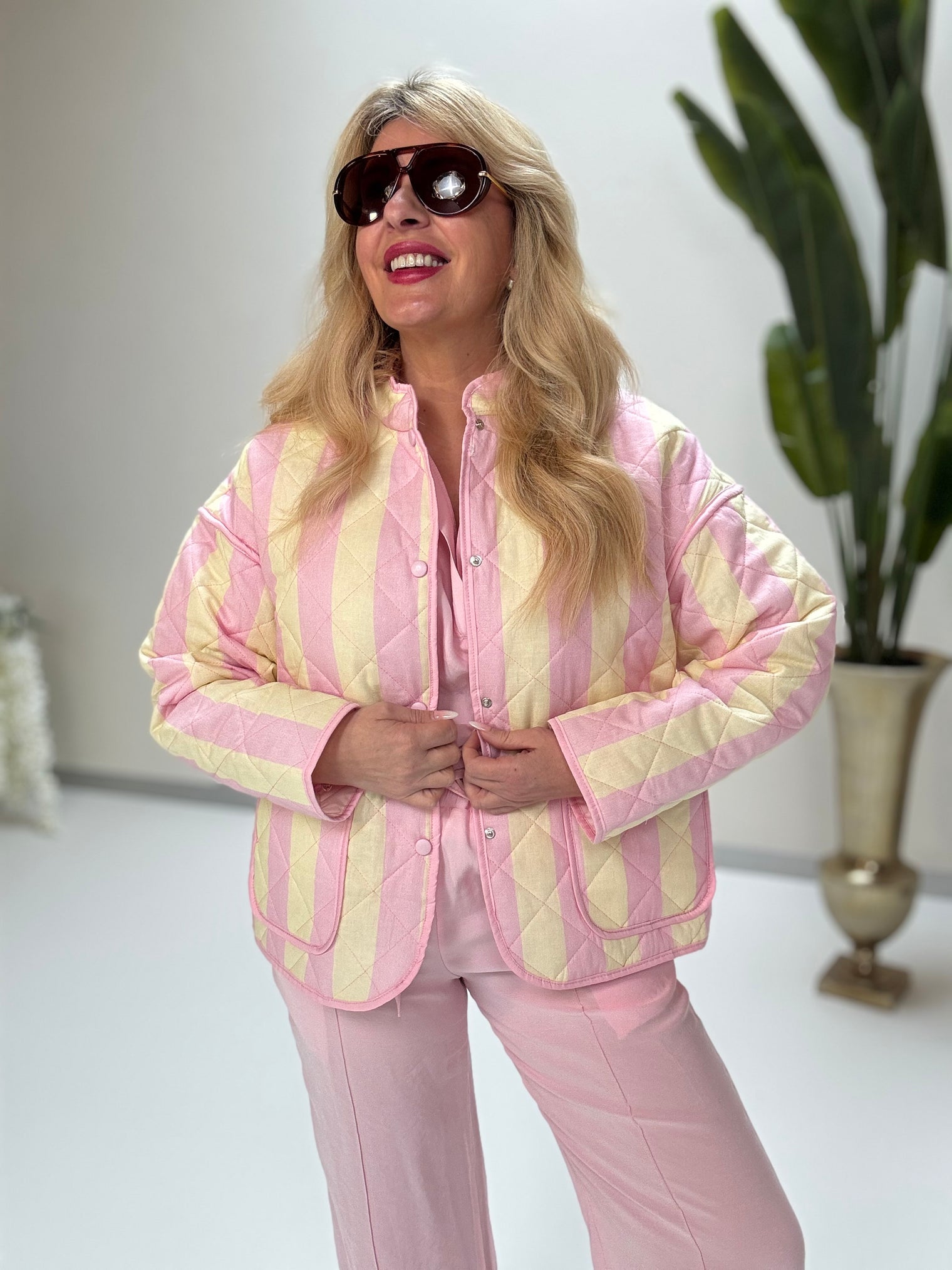 Stepp Jacke CALL ME STRIPES rosa/gelb