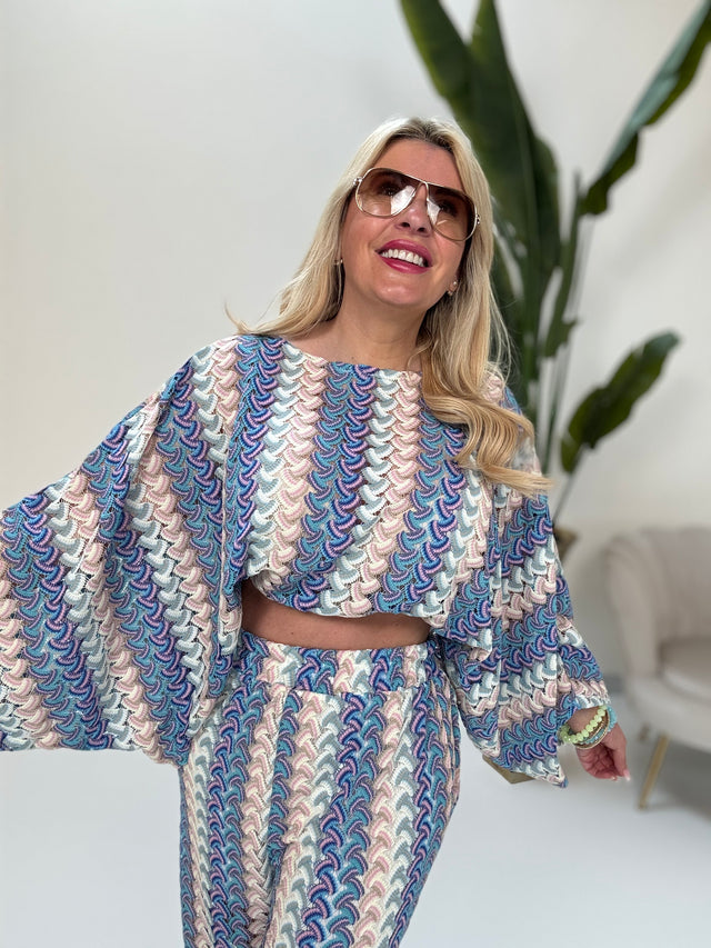 Strick Shirt SUMMER HOT blau multi