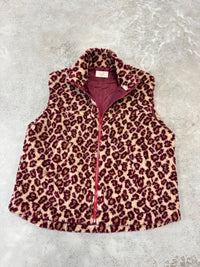 LEO Teddy Weste creme/burgundy/camel