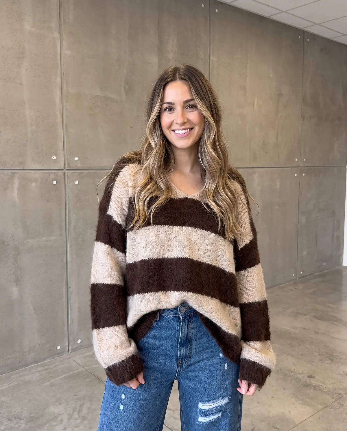 Kuschelweicher Strickpullover mit Alpakaanteil braun/beige