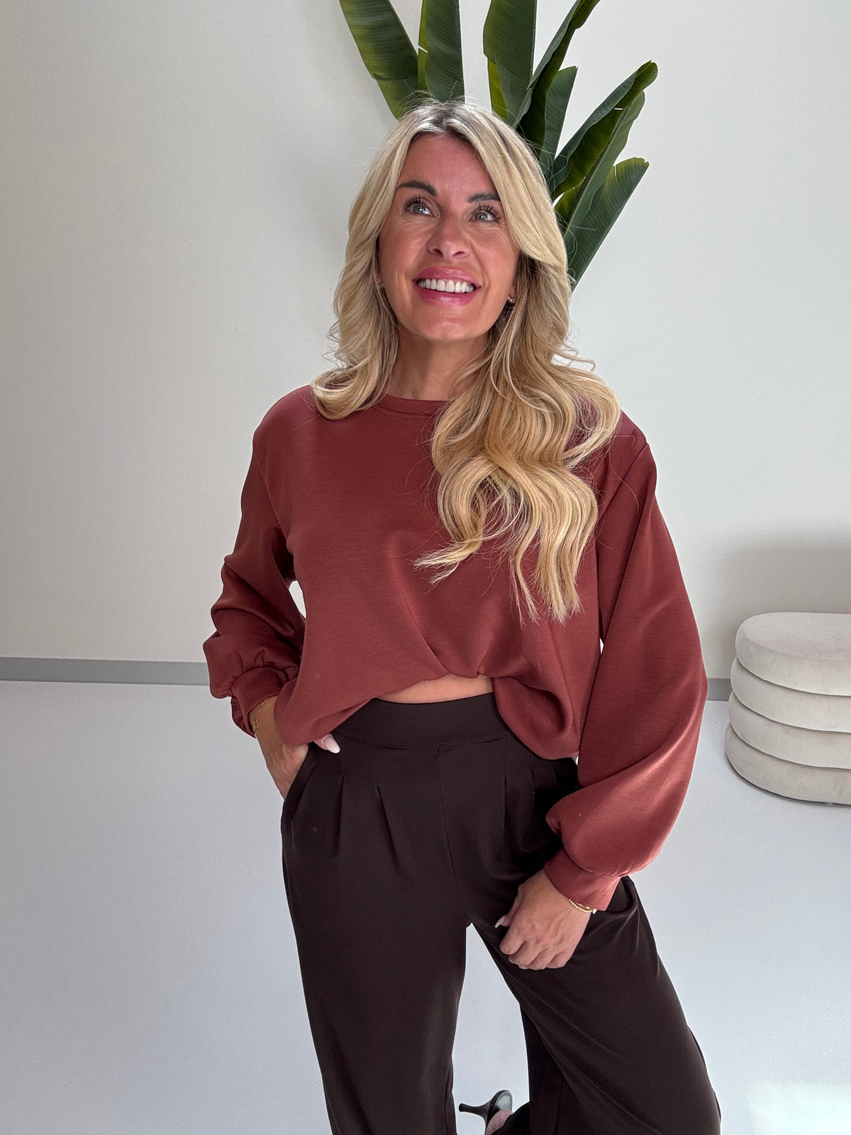 Butterstoff Pullover mit Gummizug unten zimt