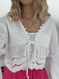 Musselin Bluse WHITE Lochspitze&Schleife