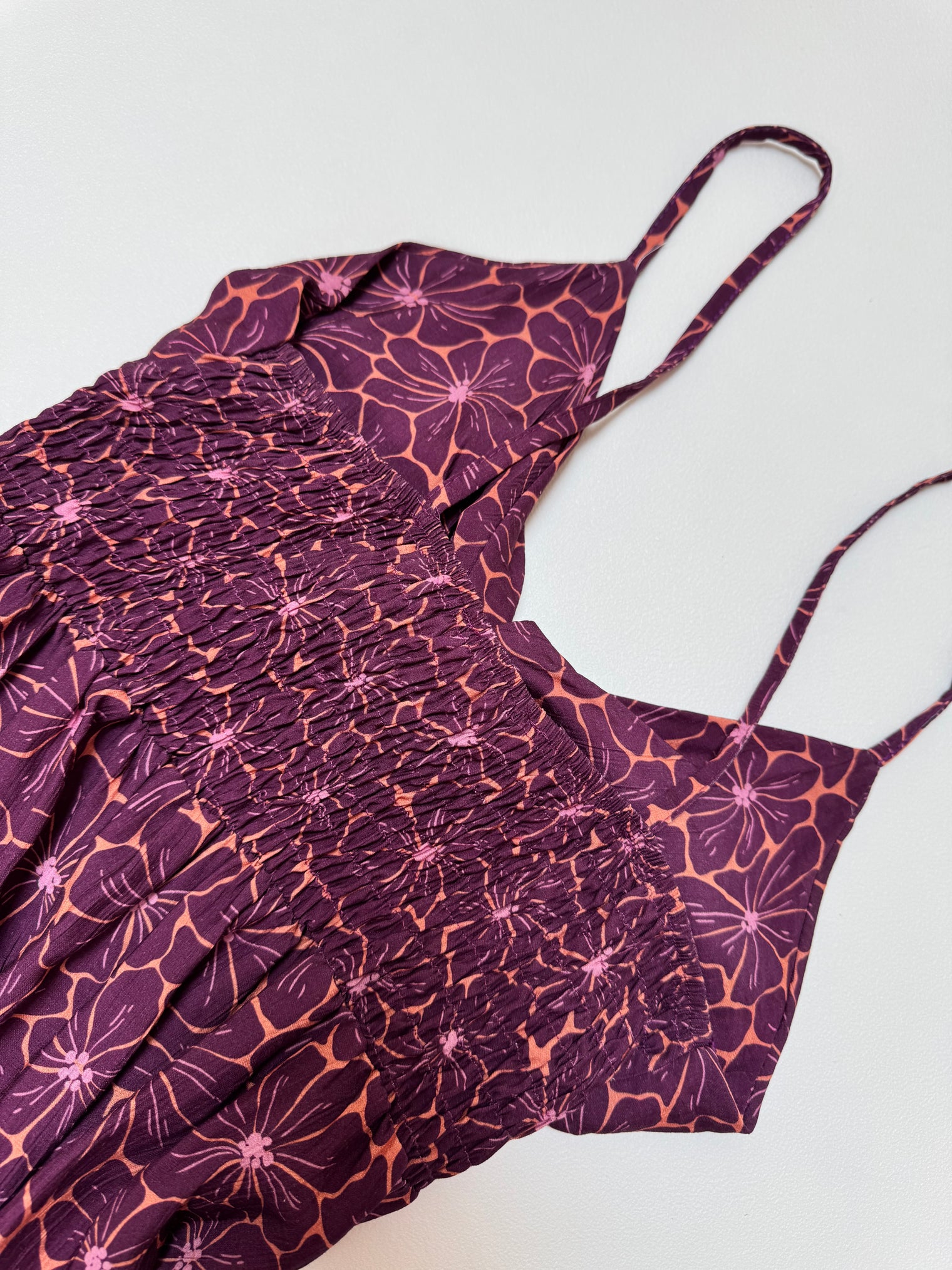 Luftiges Sommer Kleid FLORAL FEMININE mit dünnen Trägern plum/peach