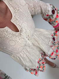 BOHO Kleid kurz FLOWER FAIRYTALE weiß