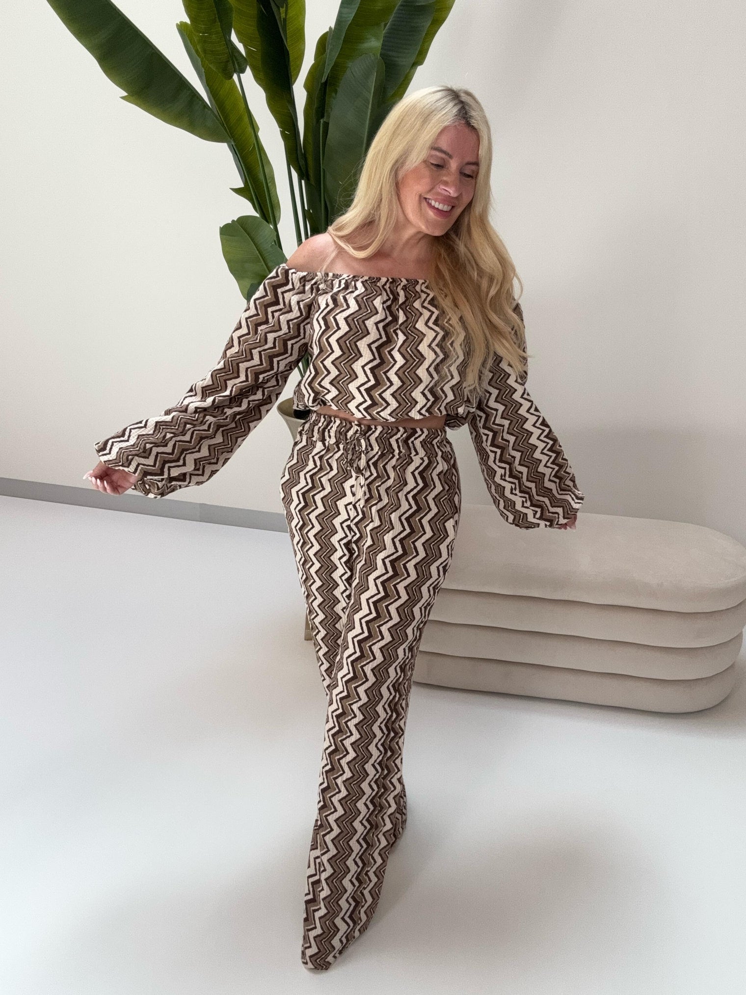 Musselin Hose ON FIRE creme/taupe/schwarz