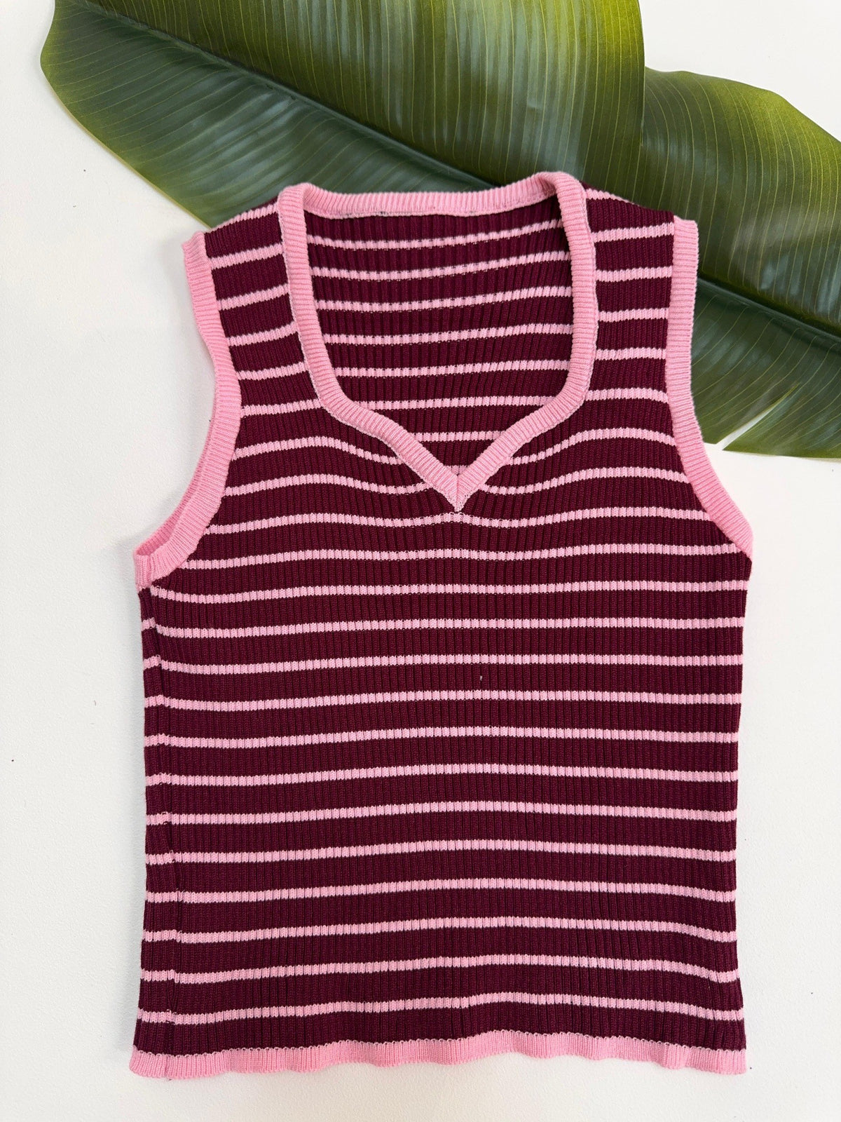Strick Ripp Top burgundy/rosa